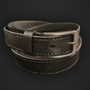 Leather Belt - Black Edition  - metal effect buckle  - dark  thread